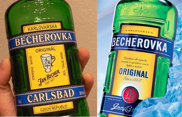 Starší a nová etiketa Becherovky